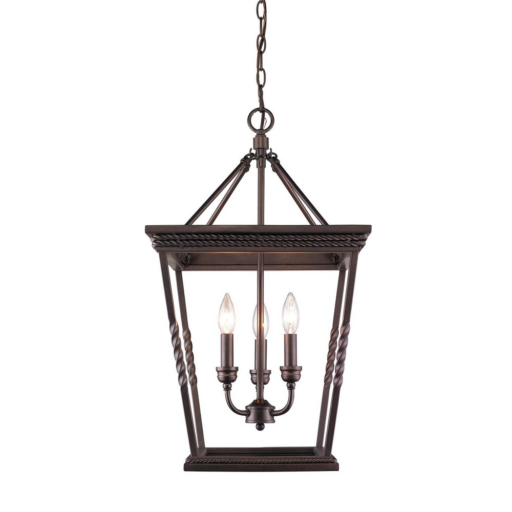 Golden Lighting-4214-3P EB-Davenport - 3 Light Pendant in Classic style - 25.25 Inches high by 14.5 Inches wide   Etruscan Bronze Finish